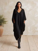 Women's Oversized V-Neck Knit Kaftan Dress With Contrast Stitch Trim ZMZ2106I4YZH