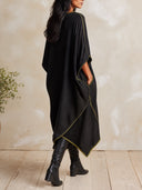 Women's Oversized V-Neck Knit Kaftan Dress With Contrast Stitch Trim ZMZ2106I4YZH