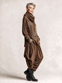 Women's Retro Artistic Loose Layered Neck Heart-Shaped Patchwork Top And Pants Two-Piece Set ZMZ2103I7XT