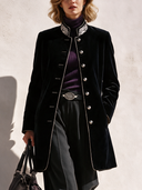 Women's Classic Velvet Embroidered Stand-Collar Button-Front Mid-Length Coat ZMZ2133I9SWL