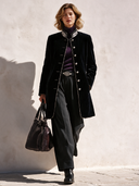 Women's Classic Velvet Embroidered Stand-Collar Button-Front Mid-Length Coat ZMZ2133I9SWL