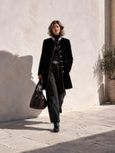 Women's Classic Velvet Embroidered Stand-Collar Button-Front Mid-Length Coat ZMZ2133I9SWL
