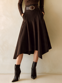 Women's Classic Dark Brown High-Waisted Blend Skirt (Belt Included) ZMZ2184I5SWL