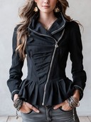 Women's Asymmetric Zip Peplum Jacket With Cowl Collar ZMZ2104I0YZH