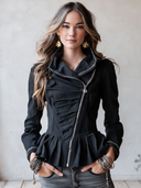 Women's Asymmetric Zip Peplum Jacket With Cowl Collar ZMZ2104I0YZH