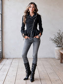 Women's Asymmetric Zip Peplum Jacket With Cowl Collar ZMZ2104I0YZH
