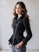 Women's Asymmetric Zip Peplum Jacket With Cowl Collar ZMZ2104I0YZH