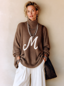 Women's Classic M-Logo Color-Block Turtleneck High-Stretch Knit Sweater ZMZ2173I6SWL