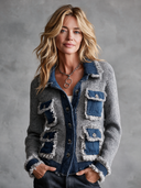 Women's Raw-Edge Denim Pocket-Panel Cardigan Jacket ZMZ2175I3XT