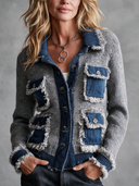 Women's Raw-Edge Denim Pocket-Panel Cardigan Jacket ZMZ2175I3XT