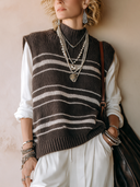 Women's Classic High-Stretch Knit Pullover Vest – Dark Brown Color-Block Design ZMZ2109I6SWL