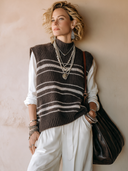 Women's Classic High-Stretch Knit Pullover Vest – Dark Brown Color-Block Design ZMZ2109I6SWL