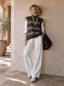 Women's Classic High-Stretch Knit Pullover Vest – Dark Brown Color-Block Design ZMZ2109I6SWL