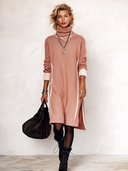 Women's Fashionable High-Neck Pink Knit Slit Long-Sleeve Knee-Length Dress ZMZ2159I6SWL