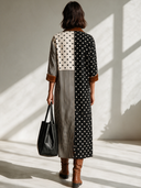 Women's American Retro Casual Velvet Maxi Dress With Collar, Polka-Dot And Vertical Stripe Paneling ZMZ2123I9ZYY