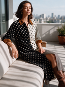 Women's American Retro Casual Velvet Maxi Dress With Collar, Polka-Dot And Vertical Stripe Paneling ZMZ2123I9ZYY