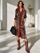Women's Retro-American Style Casual Long-Sleeve Leopard Print Velvet Midi Dress With Shirt Collar ZMZ2131I6ZYY