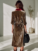Women's Retro-American Style Casual Long-Sleeve Leopard Print Velvet Midi Dress With Shirt Collar ZMZ2131I6ZYY