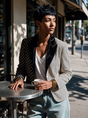 Women's Classic Vintage Velvet Single-Breasted Blazer With Polka-Dot And Vertical Stripe Paneling ZMZ2194I0ZYY