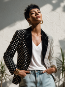 Women's Classic Vintage Velvet Single-Breasted Blazer With Polka-Dot And Vertical Stripe Paneling ZMZ2194I0ZYY