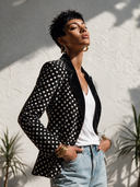 Women's Classic Vintage Velvet Single-Breasted Blazer With Polka-Dot And Vertical Stripe Paneling ZMZ2194I0ZYY