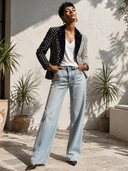 Women's Classic Vintage Velvet Single-Breasted Blazer With Polka-Dot And Vertical Stripe Paneling ZMZ2194I0ZYY