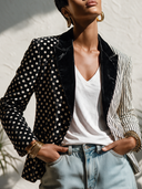 Women's Classic Vintage Velvet Single-Breasted Blazer With Polka-Dot And Vertical Stripe Paneling ZMZ2194I0ZYY