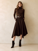 Women's Classic Dark Brown High-Waisted Blend Skirt (Belt Included) ZMZ2184I5SWL