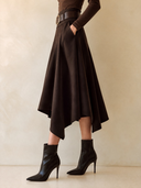 Women's Classic Dark Brown High-Waisted Blend Skirt (Belt Included) ZMZ2184I5SWL