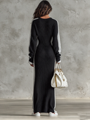 Women's Urban Color-Block V-Neck Zip-Front Knit Maxi Dress ZMZ2039I9XT