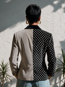 Women's Classic Vintage Velvet Single-Breasted Blazer With Polka-Dot And Vertical Stripe Paneling ZMZ2194I0ZYY