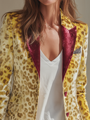 Women's American Retro Leopard Print Velvet Single-Breasted Blazer ZMZ2178I2ZYY