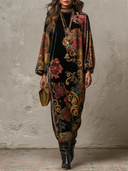 Women's Vintage Floral Print Mock-Neck Lantern-Sleeve Maxi Dress ZMZ2125I4XT