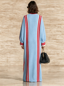 Women's Resort-Style Striped Long-Sleeve Maxi Dress With Mock Neck ZMZ2049I3XT