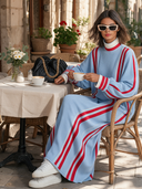 Women's Resort-Style Striped Long-Sleeve Maxi Dress With Mock Neck ZMZ2049I3XT