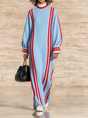 Women's Resort-Style Striped Long-Sleeve Maxi Dress With Mock Neck ZMZ2049I3XT