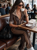 Women's Mock-Neck Ribbed Color-Block Zip-Front Jumpsuit ZMZ2023I8XT