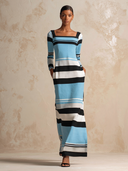 Women's French-style Casual Striped Long-sleeve Knit Maxi Dress ZMZ2026I8XT