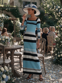 Women's French-style Casual Striped Long-sleeve Knit Maxi Dress ZMZ2026I8XT