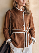 Women's Premium Vintage-Style Faux Suede Jacket With Binding Detail ZMZ2293I5SWL