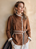Women's Premium Vintage-Style Faux Suede Jacket With Binding Detail ZMZ2293I5SWL