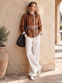 Women's Premium Vintage-Style Faux Suede Jacket With Binding Detail ZMZ2293I5SWL