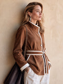 Women's Premium Vintage-Style Faux Suede Jacket With Binding Detail ZMZ2293I5SWL