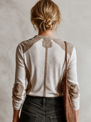 Women's Retro Casual Faux Suede Patchwork Long-Sleeved Shirt ZMZ2182I0XT