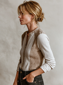 Women's Retro Casual Faux Suede Patchwork Long-Sleeved Shirt ZMZ2182I0XT