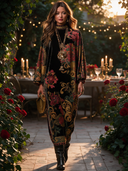 Women's Vintage Floral Print Mock-Neck Lantern-Sleeve Maxi Dress ZMZ2125I4XT