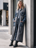 Women's Loose-Fit Denim-Panelled Raw-Edge Shirt-Style Coat ZMZ2109I3XT