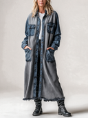 Women's Loose-Fit Denim-Panelled Raw-Edge Shirt-Style Coat ZMZ2109I3XT