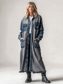 Women's Loose-Fit Denim-Panelled Raw-Edge Shirt-Style Coat ZMZ2109I3XT