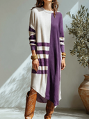Women's Vintage Elegant Round-Neck Long-Sleeve Color-Block Knit Maxi Dress ZMZ2268I6ZYY